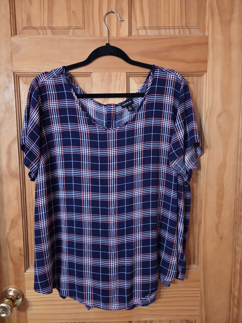 torrid Navy Plaid Short Sleeve Tee with Red and White Accents